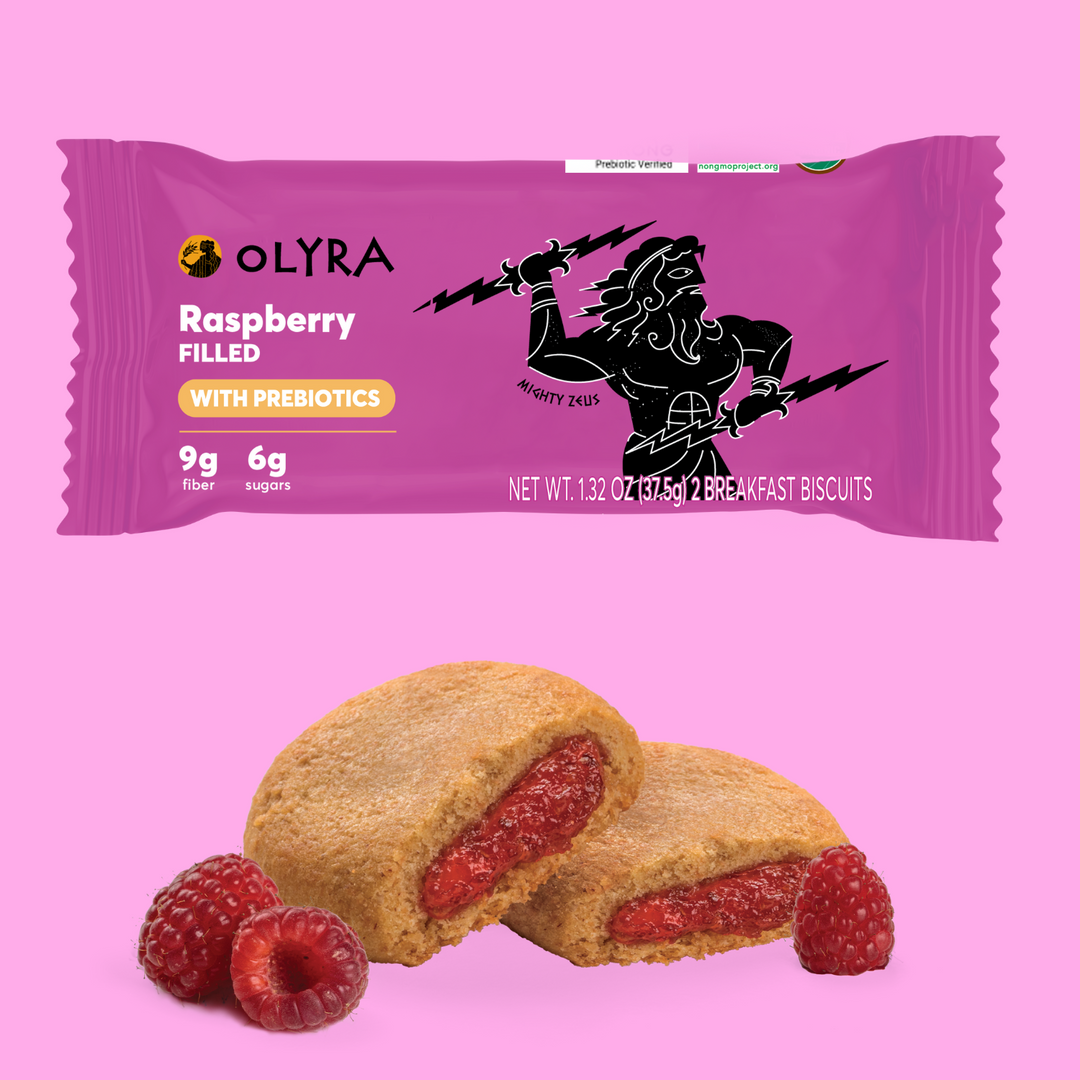 Sub packets of Olyra Raspberry Filled Breakfast Biscuits with 2 biscuits