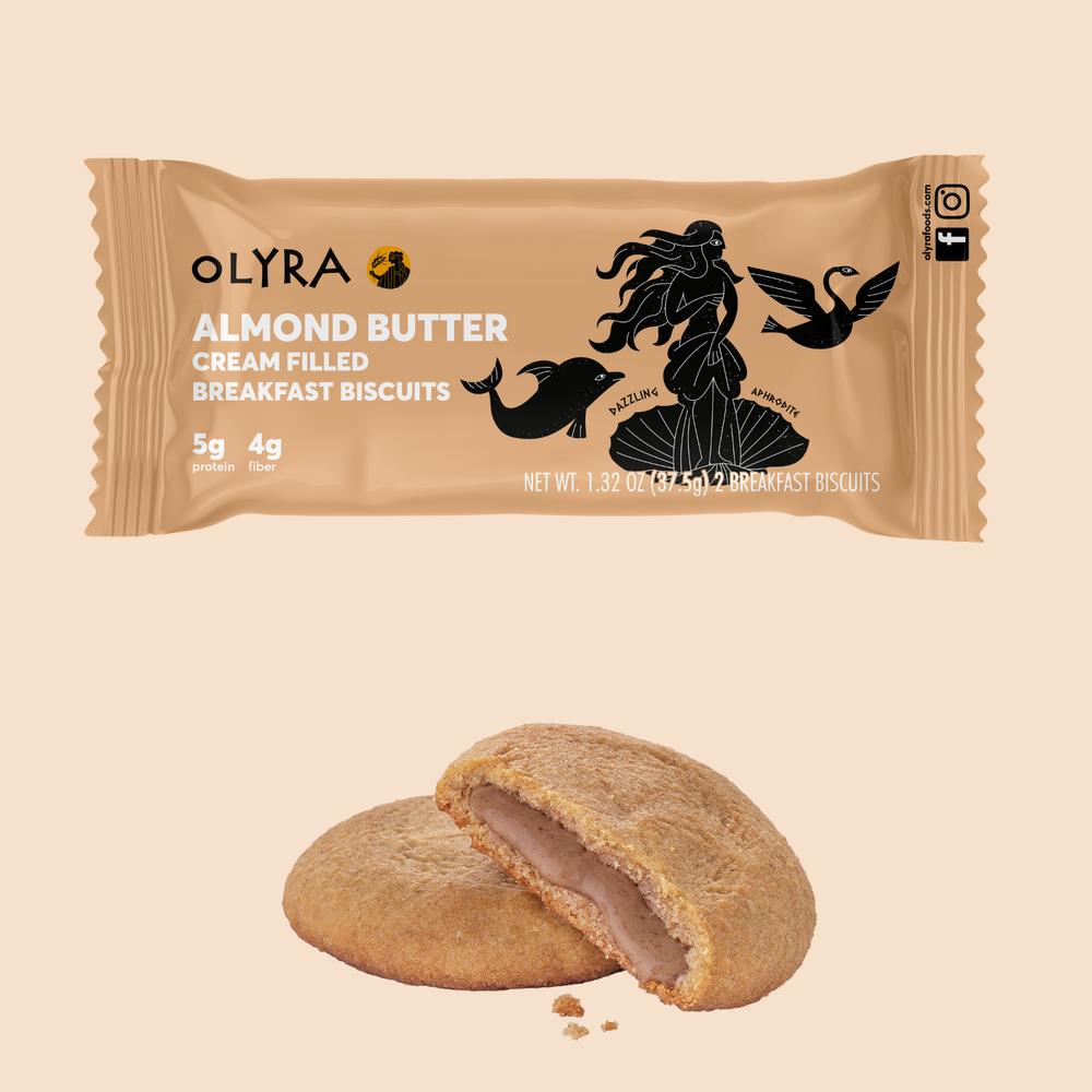 Sub packets of Olyra Almond Butter Cream Filled Breakfast Biscuits with 2 biscuits