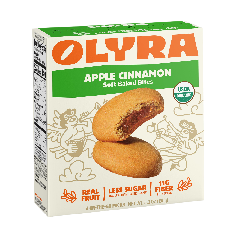 Box of Olyra Apple Cinnamon Soft Baked Bites on a white background