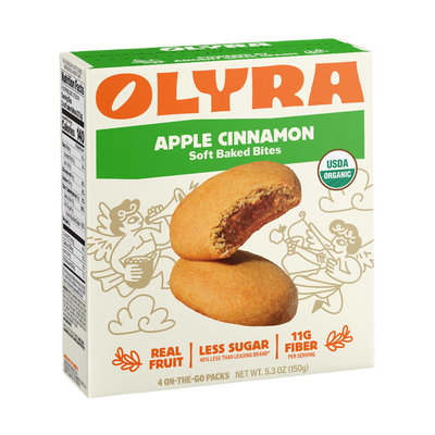 Box of Olyra Apple Cinnamon Soft Baked Bites on a white background