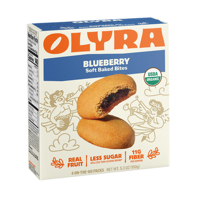 Box of Olyra Blueberry Soft Baked Bites on a white background