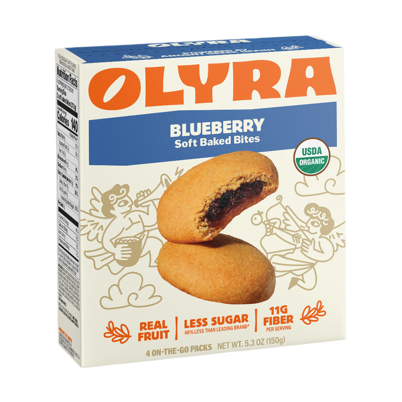 Box of Olyra Blueberry Soft Baked Bites on a white background
