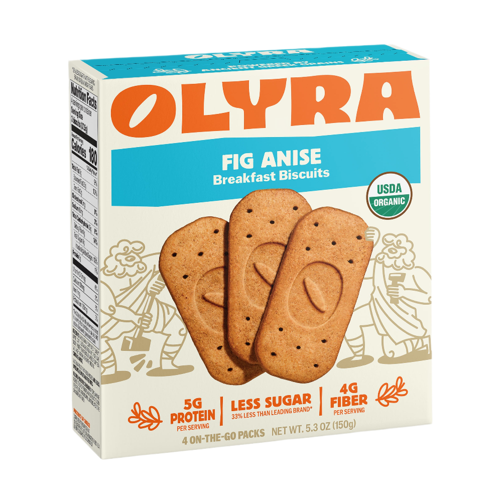 Box of Olyra Fig Anise Breakfast Biscuits on a white background