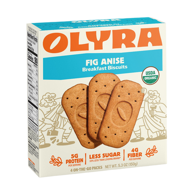 Box of Olyra Fig Anise Breakfast Biscuits on a white background