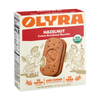 Box of Olyra Hazelnut Crème Breakfast Biscuits with nutritional information on a white background
