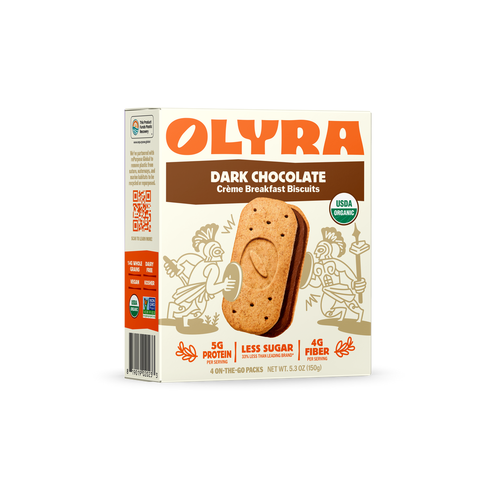 A Box of Olyra Dark Chocolate Creme Breakfast Biscuits