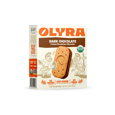 A Box of Olyra Dark Chocolate Creme Breakfast Biscuits