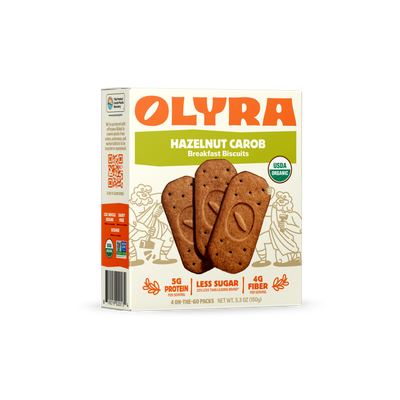 A Box of Olyra Hazelnut Carob Biscuits