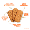Three cinnamon tahini biscuits with health benefits text on a white background