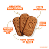 Hazelnut Carob biscuits with health benefits text on a white background