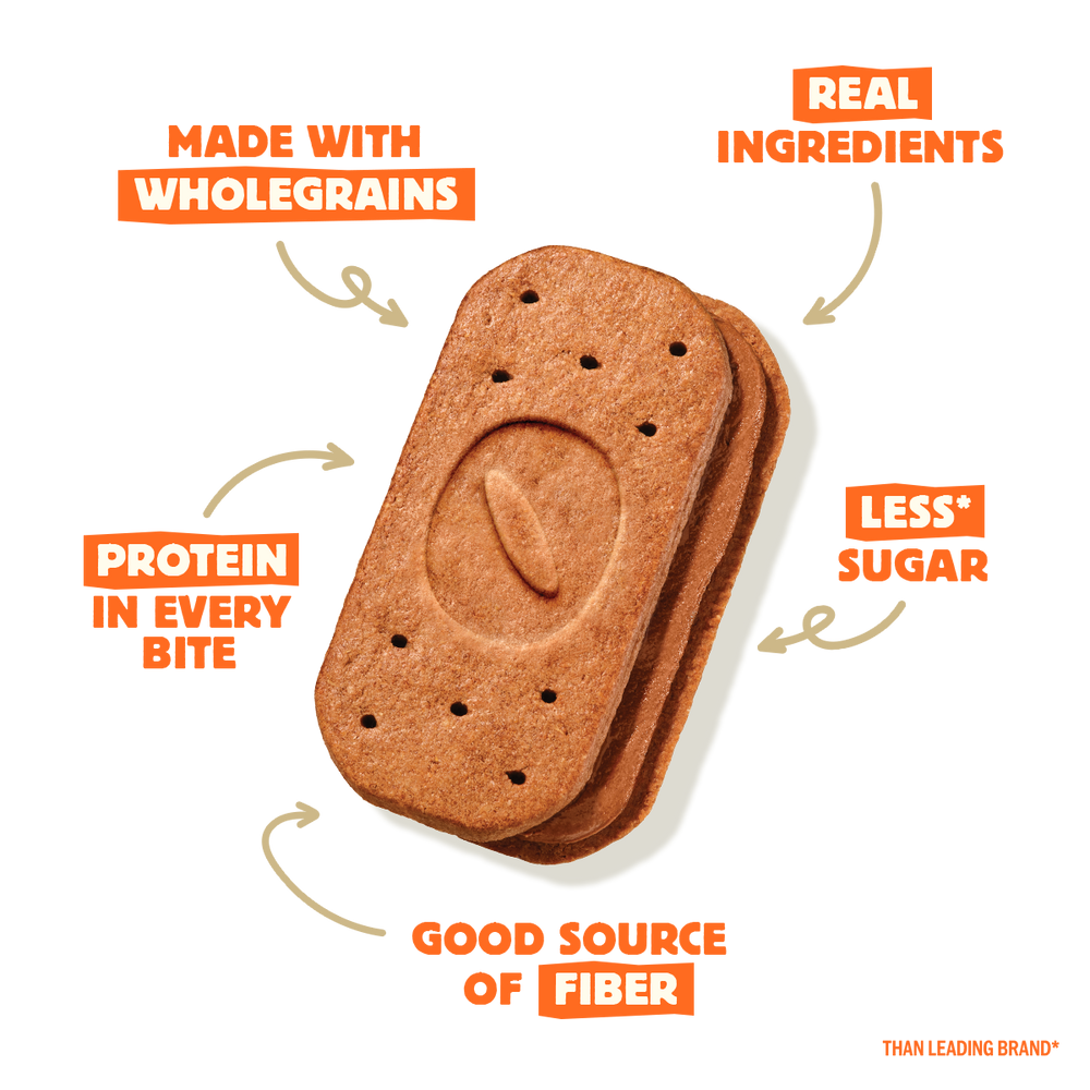 Hazelnut Creme Biscuit with health benefits text on a white background