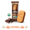 Olyra Dark Chocolate Creme Breakfast Biscuits packaging with a single biscuit and chocolate pieces on a white background.