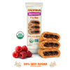 Olyra Raspberry Fig Bar packaging with fig bar, raspberries, and nutritional information on a white background