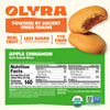 Olyra Apple Cinnamon soft baked bites packaging with nutritional information and branding details.