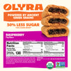 Olyra raspberry fig bar packaging with nutritional information and branding details.