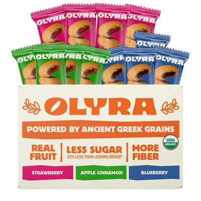 Olyra Fruit Lovers Bundle in strawberry, apple cinnamon, and blueberry flavors on a white background.