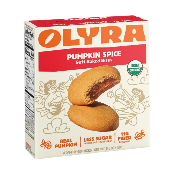Box of Olyra Pumpkin Spice Soft Baked Bites on a white background