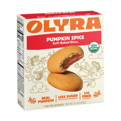 Box of Olyra Pumpkin Spice Soft Baked Bites on a white background