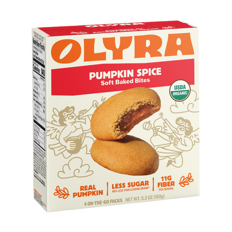 Box of Olyra Pumpkin Spice Soft Baked Bites on a white background