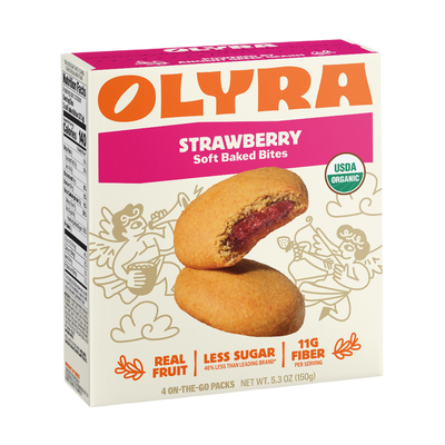 Box of Olyra Strawberry Soft Baked Bites on a white background