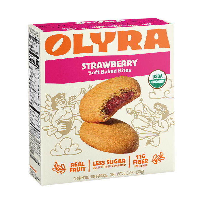 Box of Olyra Strawberry Soft Baked Bites on a white background