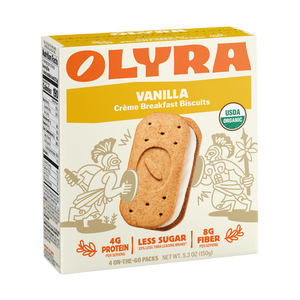 Box of Olyra Vanilla Crème Breakfast Biscuits on a white background